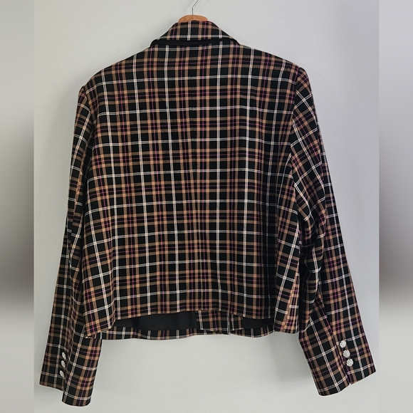 NWT Women's Cece Plaid Tie Neck Blazer Jacket with Rhinestone Button-Up Size XL - Picture 9 of 15